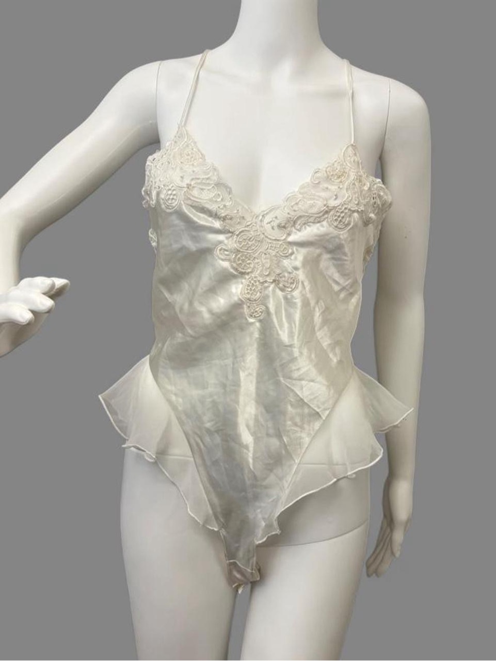 Vintage Gold Label Victoria's Secret Ivory Satin and Lace Chemise Teddy